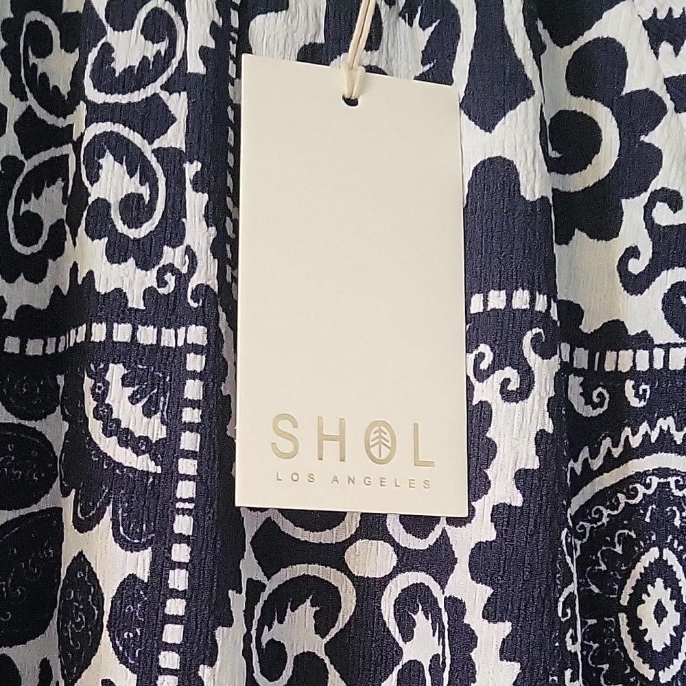 NWT Shol Los Angeles Black & White Boho Peasant Blouse Short Sleeve M - Picture 9 of 11